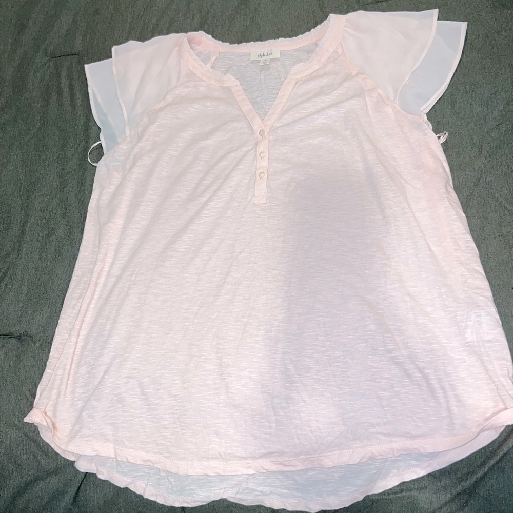 Blush pink blouse with short sleeves